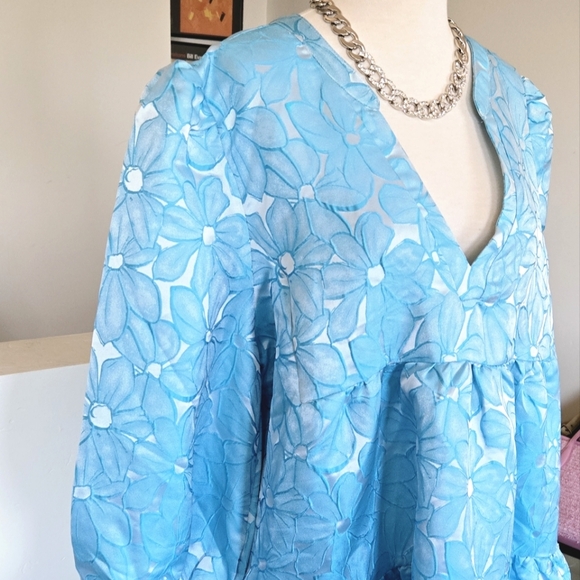 🏷️Tuckernuck Pomander Place Blue Daisy Jacquard Kenzo Tiered Dress XXXL - Picture 8 of 12